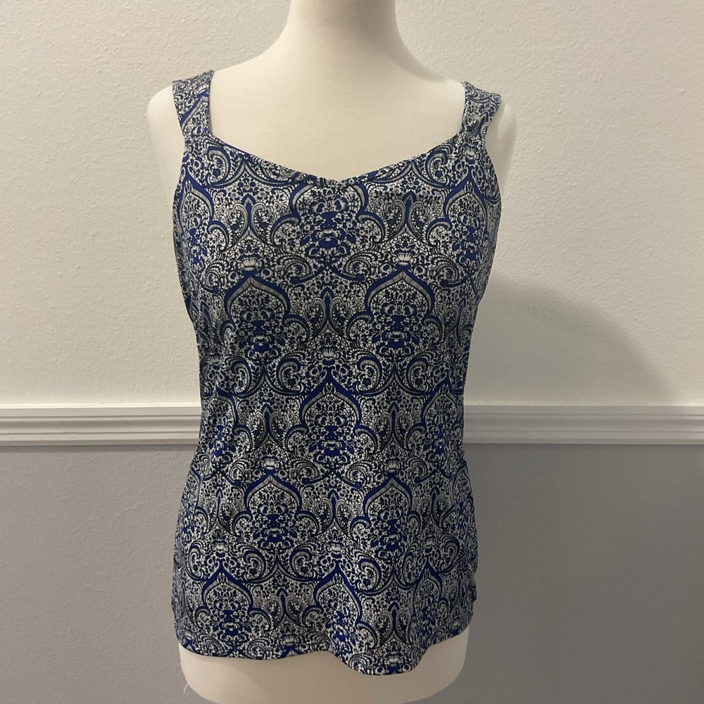White House Black Market Blue and White Tank Top